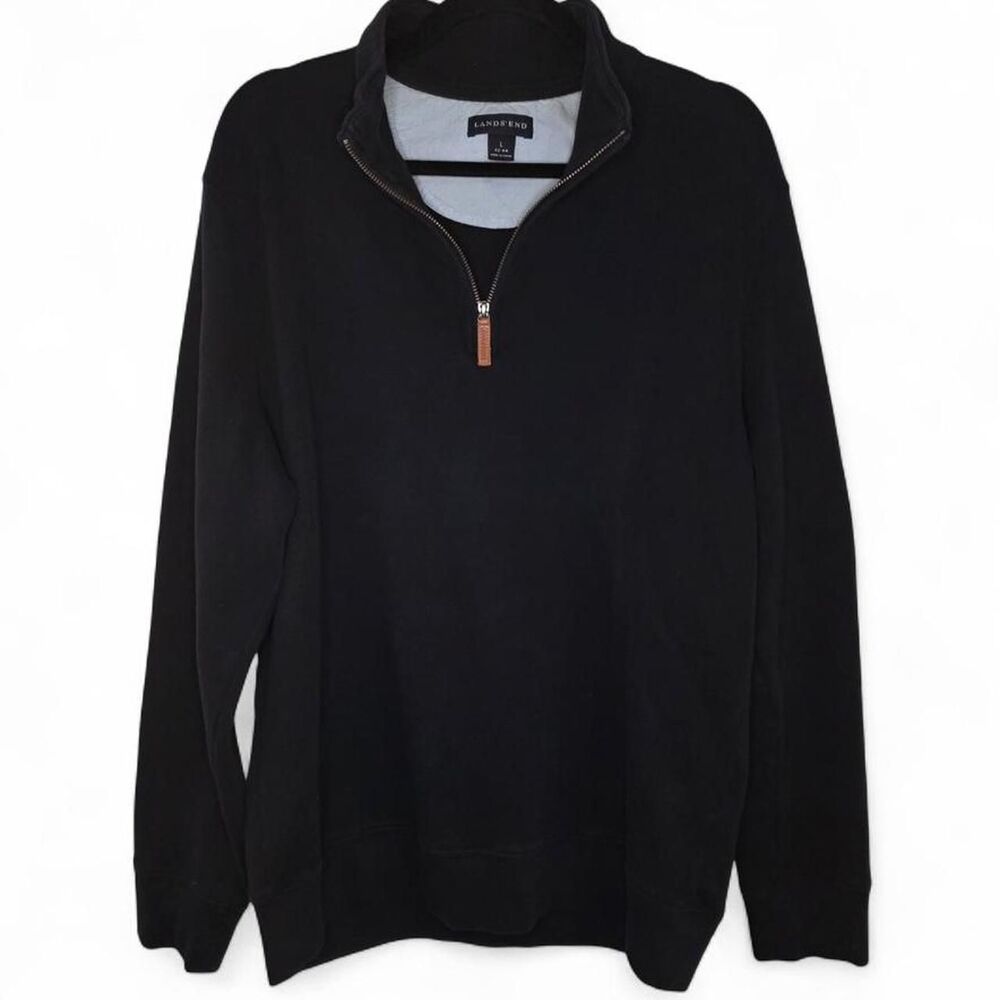 Lands' End Black Quarter Zip Sweatshirt Men's Large Soft Preppy Pullover